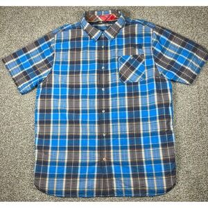 The North Face Mens XL Blue Plaid Short Sleeve Button Up Shirt CXD2 TCV4/TMV4
